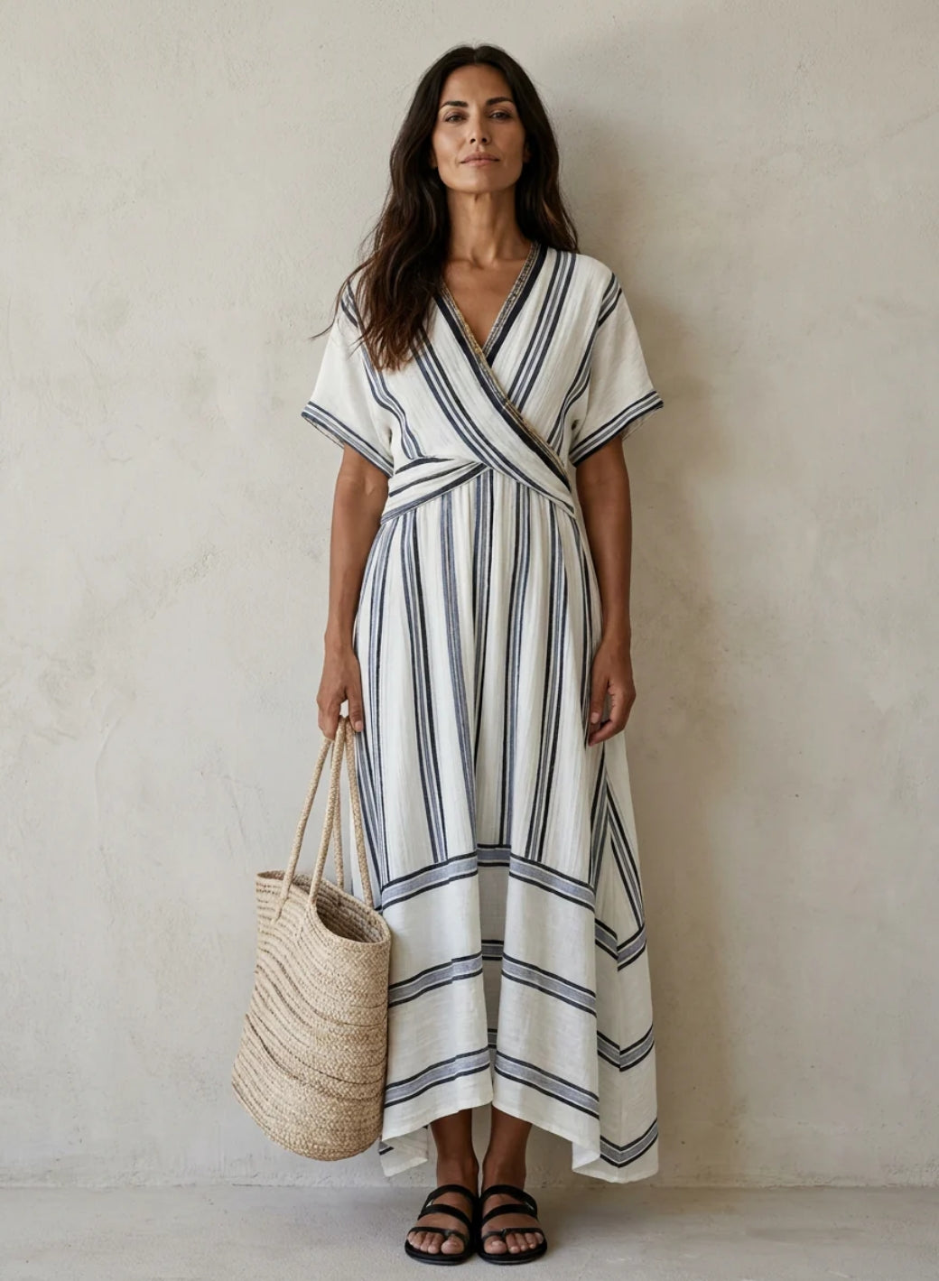 The Lewis & Kelly Coastal Stripe Wrap Midi Dress