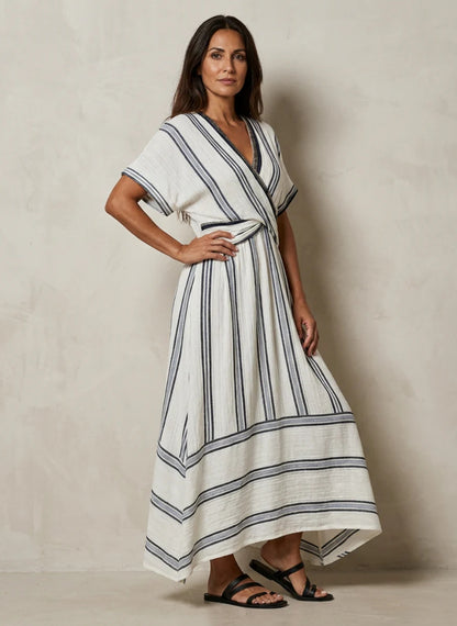 The Lewis & Kelly Coastal Stripe Wrap Midi Dress