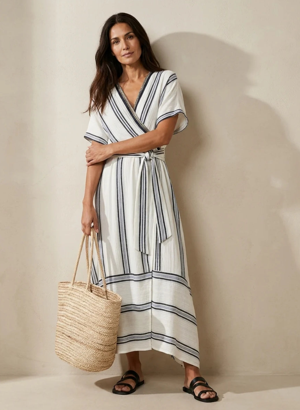The Lewis & Kelly Coastal Stripe Wrap Midi Dress