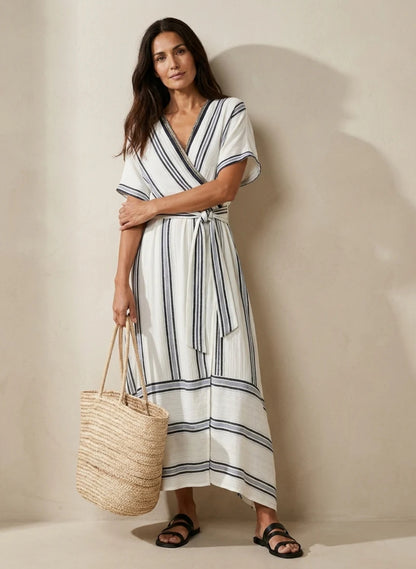 The Lewis & Kelly Coastal Stripe Wrap Midi Dress