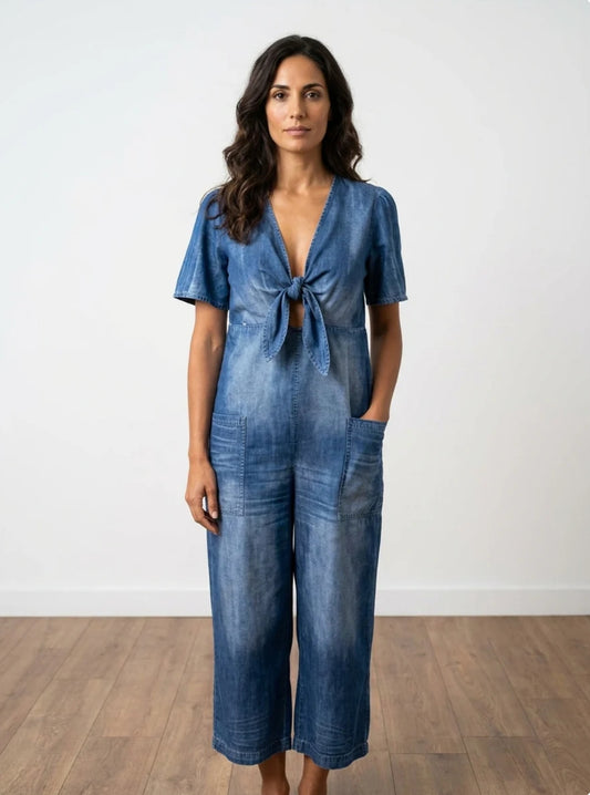 The Lewis & Kelly Denim Breeze Tie-Front Jumpsuit