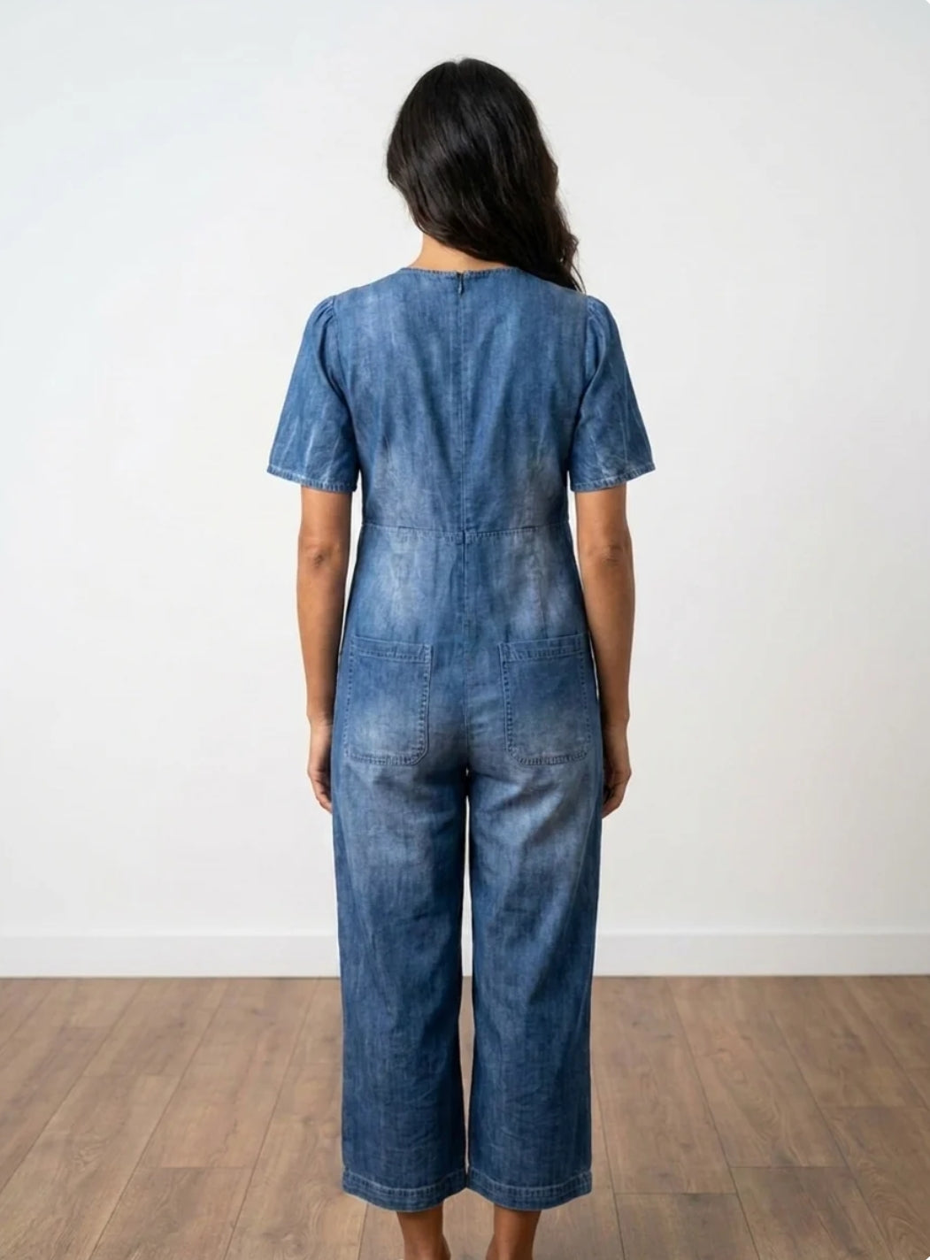 The Lewis & Kelly Denim Breeze Tie-Front Jumpsuit