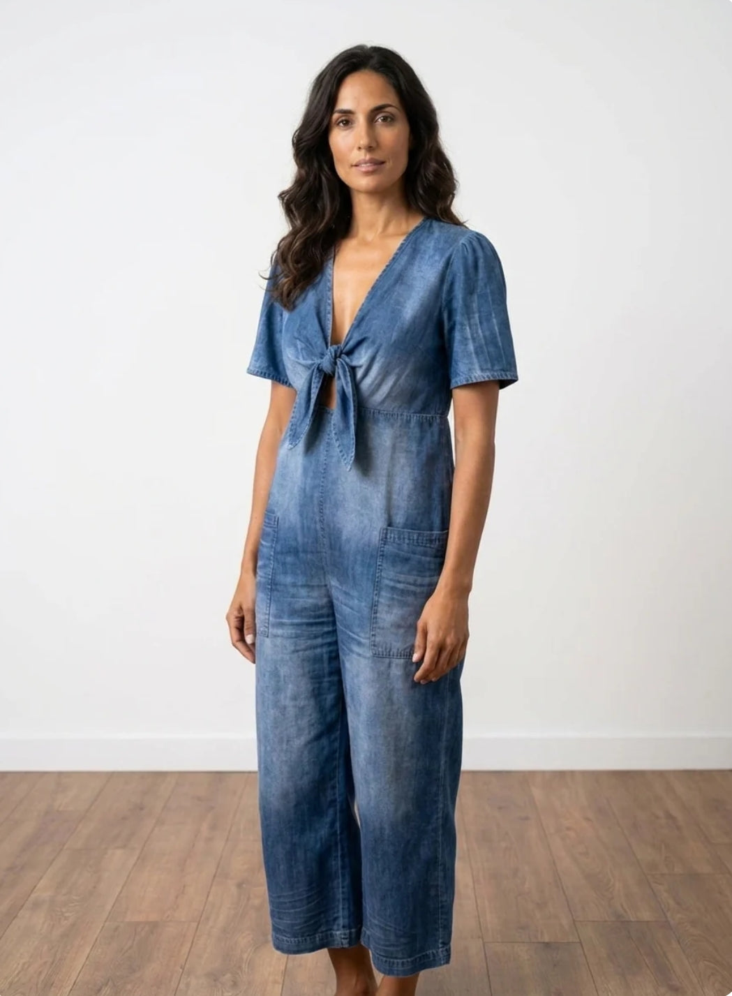 The Lewis & Kelly Denim Breeze Tie-Front Jumpsuit