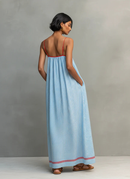 The Lewis & Kelly Striped Smocked Maxi Dress with Pockets